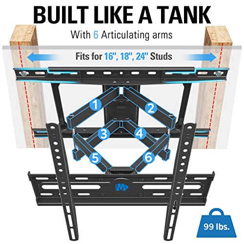 Mounting Dream TV Mount Full Motion TV Wall Mount for Most 32-65 Inch Flat Screen TV, Wall Mount TV Bracket with Dual Arms, Max VESA 400x400mm and 99 LBS, Fits 16", 18", 24" Studs MD2380-24K TV Mounts