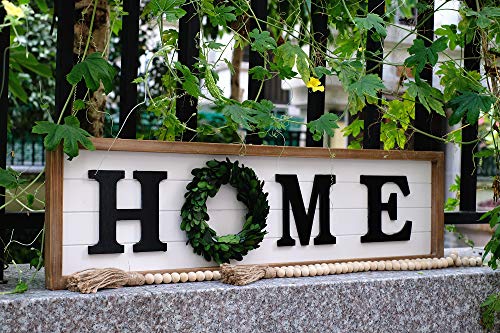 SIMPLY ANI Rustic Large Home Sign with Real Wreath for O|Framed Farmhouse Wood Wall Sign Plaque|Gallery Wall Hanging Decor, Rustic Farmhouse Home Decor|Shiplap Signs|Wooden Home Plaque|Fixer Upper