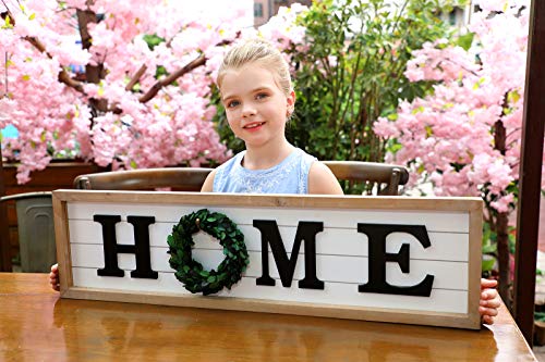 SIMPLY ANI Rustic Large Home Sign with Real Wreath for O|Framed Farmhouse Wood Wall Sign Plaque|Gallery Wall Hanging Decor, Rustic Farmhouse Home Decor|Shiplap Signs|Wooden Home Plaque|Fixer Upper