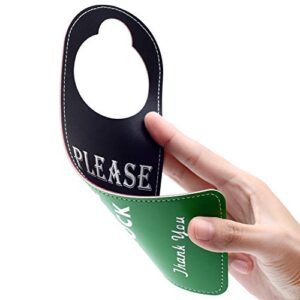 Kichwit Do Not Disturb Sign for Office, 2 Pack Door Knob Hanger Sign, Welcome Please Knock Sign (Black + Green)