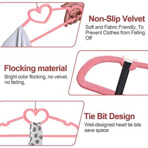 Velvet Hangers Pack of 20, Non Slip Standard Clothing Adult Heart-Shaped Clothes Hanger, Notches 360 Degree Swivel Hook Felt Hangers, for Heavy Coats, Jackets, Office Suits,Undergarments,Pink