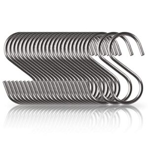 annaklin small s hooks 24 pack 2-3/16", stainless steel s hooks for hanging pan pot utensils plants bags towels, heavy duty s shaped hooks, silver