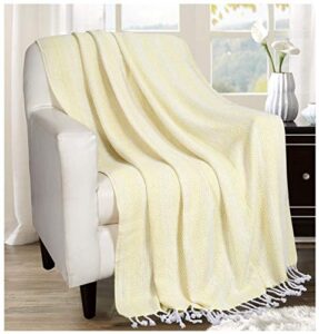 farmhouse throws blanket with fringe for chair,couch,picnic,camping, beach,throws for couch,everyday use, cotton throw blanket with super soft and excellent handfeel 50 x 60 -lime yellow