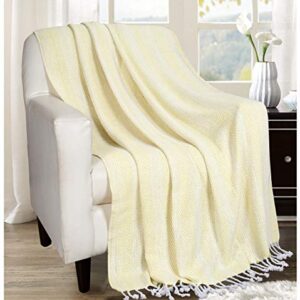 Farmhouse Throws Blanket with Fringe for Chair,Couch,Picnic,Camping, Beach,Throws for Couch,Everyday Use, Cotton Throw Blanket with Super Soft and Excellent Handfeel 50 x 60 -Lime Yellow