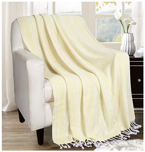 Farmhouse Throws Blanket with Fringe for Chair,Couch,Picnic,Camping, Beach,Throws for Couch,Everyday Use, Cotton Throw Blanket with Super Soft and Excellent Handfeel 50 x 60 -Lime Yellow