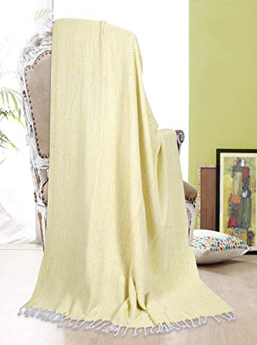 Farmhouse Throws Blanket with Fringe for Chair,Couch,Picnic,Camping, Beach,Throws for Couch,Everyday Use, Cotton Throw Blanket with Super Soft and Excellent Handfeel 50 x 60 -Lime Yellow