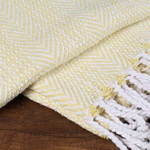 Farmhouse Throws Blanket with Fringe for Chair,Couch,Picnic,Camping, Beach,Throws for Couch,Everyday Use, Cotton Throw Blanket with Super Soft and Excellent Handfeel 50 x 60 -Lime Yellow