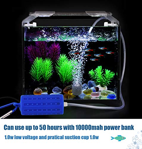 Useekoo USB Aquarium Air Pump, Ultra Durable & Quiet USB Nano Air Pump, Small Air Bubbler for Aquarium Fish Tank with Air Stone and Silicone Tube - Dark Blue