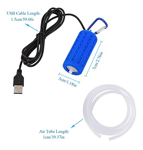 Useekoo USB Aquarium Air Pump, Ultra Durable & Quiet USB Nano Air Pump, Small Air Bubbler for Aquarium Fish Tank with Air Stone and Silicone Tube - Dark Blue