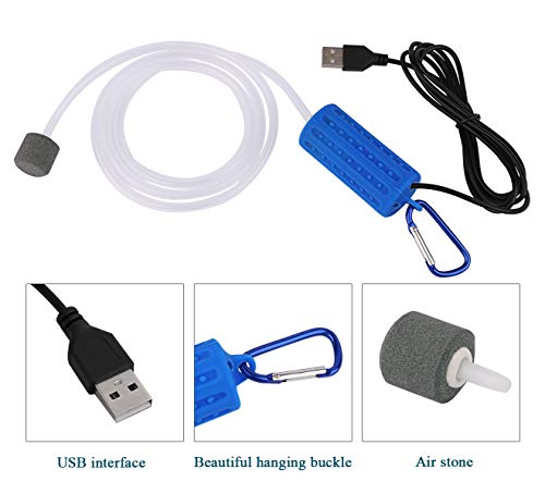 Useekoo USB Aquarium Air Pump, Ultra Durable & Quiet USB Nano Air Pump, Small Air Bubbler for Aquarium Fish Tank with Air Stone and Silicone Tube - Dark Blue