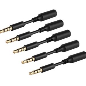 Josi Minea x5 Pcs 3.5mm Audio Jack Extender Headphone Adapter with 4-Pole Connectors 3 Ring Connector Compatible with Apple iPhone 6/6S/6+/SE/5S, Samsung Galaxy S10/S9/S8/S7 & Most Devices [ 5 Pack ]