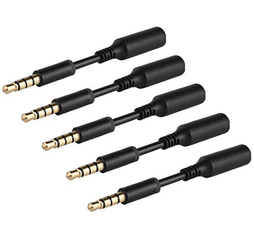 Josi Minea x5 Pcs 3.5mm Audio Jack Extender Headphone Adapter with 4-Pole Connectors 3 Ring Connector Compatible with Apple iPhone 6/6S/6+/SE/5S, Samsung Galaxy S10/S9/S8/S7 & Most Devices [ 5 Pack ]