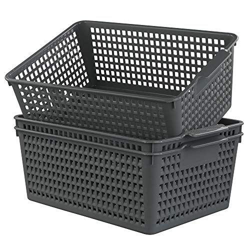 Ggbin Plastic Basket for Organizing, Grey Basket Bins, 13.8"x10.2"x5.7", Set of 3