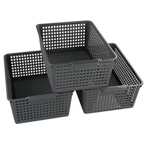 Ggbin Plastic Basket for Organizing, Grey Basket Bins, 13.8"x10.2"x5.7", Set of 3