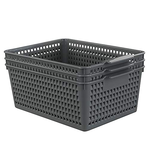 Ggbin Plastic Basket for Organizing, Grey Basket Bins, 13.8"x10.2"x5.7", Set of 3