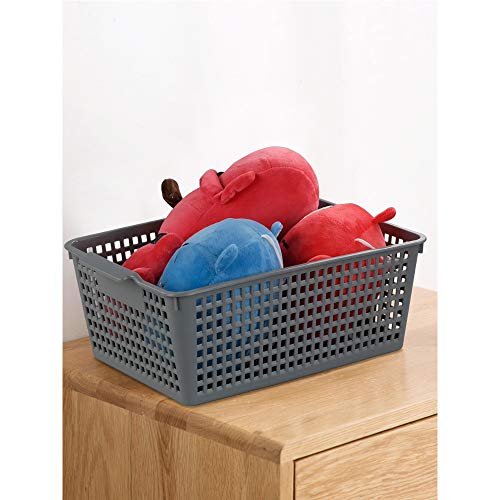 Ggbin Plastic Basket for Organizing, Grey Basket Bins, 13.8"x10.2"x5.7", Set of 3