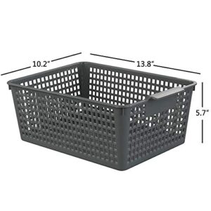 Ggbin Plastic Basket for Organizing, Grey Basket Bins, 13.8"x10.2"x5.7", Set of 3