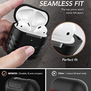 MOBOSI Military AirPods Case Cover Designed for AirPods 2 & 1, Full-Body Protective Vanguard Armor Series AirPod Case with Keychain for AirPods Wireless Charging Case, Black [Front LED Visible]