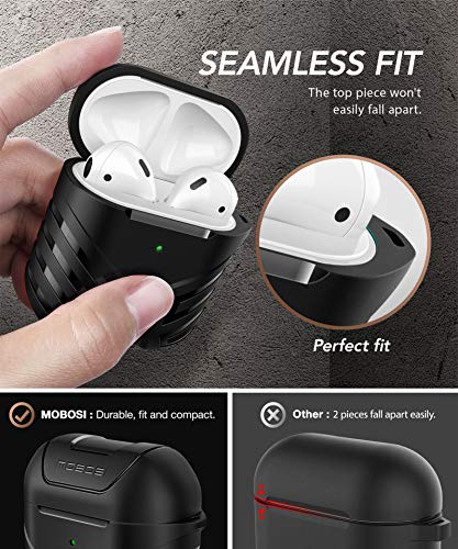 MOBOSI Military AirPods Case Cover Designed for AirPods 2 & 1, Full-Body Protective Vanguard Armor Series AirPod Case with Keychain for AirPods Wireless Charging Case, Black [Front LED Visible]