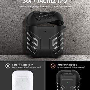 MOBOSI Military AirPods Case Cover Designed for AirPods 2 & 1, Full-Body Protective Vanguard Armor Series AirPod Case with Keychain for AirPods Wireless Charging Case, Black [Front LED Visible]