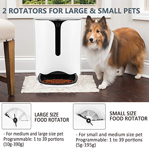 Automatic Pet Feeder for Dog and Cat Food Dispenser with Timed Programmable, Portion Control Up to 4 Meals Per Day, Voice Recorder, Battery and Plug-in Power 7L for Small Medium and Large Pet