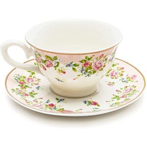 Set of 6 Vintage Floral Tea Cups and Saucers for Tea Party Supplies (Blue, Pink, 8oz)