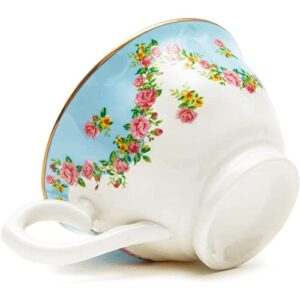 Set of 6 Vintage Floral Tea Cups and Saucers for Tea Party Supplies (Blue, Pink, 8oz)