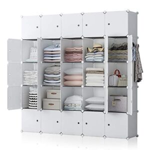 yozo cube storage organzier portable closet wardrobe bedroom dresser (71x14x71 inches) portable closet cube shelf armoire pantry cabinet, 25 cubes, white