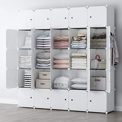 YOZO Cube Storage Organzier Portable Closet Wardrobe Bedroom Dresser (71x14x71 inches) Portable Closet Cube Shelf Armoire Pantry Cabinet, 25 Cubes, White