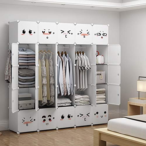 YOZO Cube Storage Organzier Portable Closet Wardrobe Bedroom Dresser (71x14x71 inches) Portable Closet Cube Shelf Armoire Pantry Cabinet, 25 Cubes, White