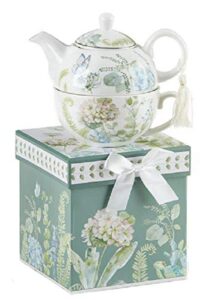 5.8" porcelain tea for one, blue hydrangea