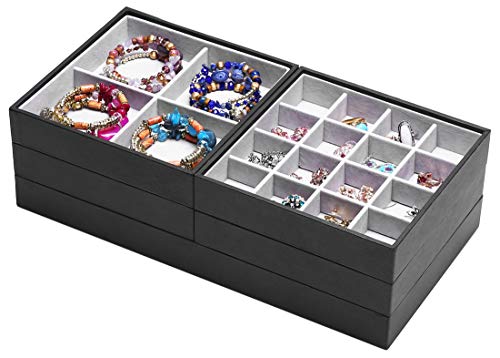 ORIGIA Magic Stackable Jewelry Trays Closet Dresser Drawer Organizer for Accessories, Gadgets & Cosmetics, Storage Display Showcase Holder Box, Set of 5