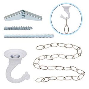 ootsr metal ceiling hook, heavy duty ceiling hook and chain extension for hanging plants/chandeliers/clothes/indoor & outdoor use, white color, 36 inches chain