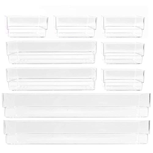 Houseables Drawer Organizer, Bathroom Storage, (3”x2”), (6”x2”), (9”x2”), 9 Pack, Clear, Various Sizes, Plastic, Dividers, Organizers, BPA Free, Eco-Friendly, For Cosmetics, Kitchen, Easy to Clean