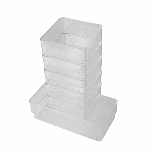 Houseables Drawer Organizer, Bathroom Storage, (3”x2”), (6”x2”), (9”x2”), 9 Pack, Clear, Various Sizes, Plastic, Dividers, Organizers, BPA Free, Eco-Friendly, For Cosmetics, Kitchen, Easy to Clean