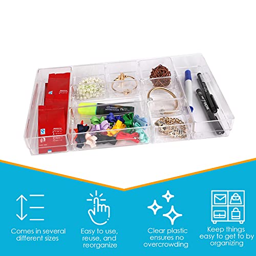 Houseables Drawer Organizer, Bathroom Storage, (3”x2”), (6”x2”), (9”x2”), 9 Pack, Clear, Various Sizes, Plastic, Dividers, Organizers, BPA Free, Eco-Friendly, For Cosmetics, Kitchen, Easy to Clean