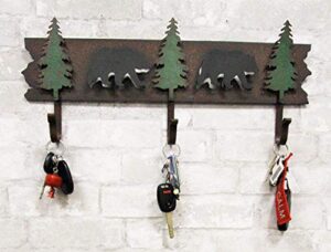 ebros western rustic 2 roaming black bear silhouettes and 3 green pine trees 3-peg cast iron wall hooks 20.25"wide hanger 3d abstract art forest bears coat hat keys hook decor hanging sculpture plaque