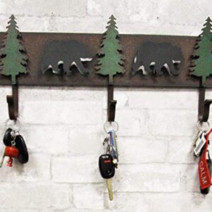 Ebros Western Rustic 2 Roaming Black Bear Silhouettes And 3 Green Pine Trees 3-Peg Cast Iron Wall Hooks 20.25"Wide Hanger 3D Abstract Art Forest Bears Coat Hat Keys Hook Decor Hanging Sculpture Plaque