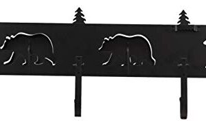 Ebros Western Rustic 2 Roaming Black Bear Silhouettes And 3 Green Pine Trees 3-Peg Cast Iron Wall Hooks 20.25"Wide Hanger 3D Abstract Art Forest Bears Coat Hat Keys Hook Decor Hanging Sculpture Plaque