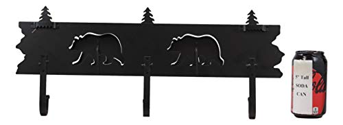 Ebros Western Rustic 2 Roaming Black Bear Silhouettes And 3 Green Pine Trees 3-Peg Cast Iron Wall Hooks 20.25"Wide Hanger 3D Abstract Art Forest Bears Coat Hat Keys Hook Decor Hanging Sculpture Plaque