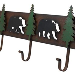 Ebros Western Rustic 2 Roaming Black Bear Silhouettes And 3 Green Pine Trees 3-Peg Cast Iron Wall Hooks 20.25"Wide Hanger 3D Abstract Art Forest Bears Coat Hat Keys Hook Decor Hanging Sculpture Plaque