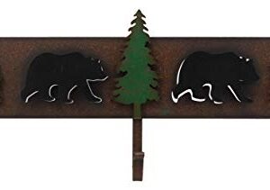 Ebros Western Rustic 2 Roaming Black Bear Silhouettes And 3 Green Pine Trees 3-Peg Cast Iron Wall Hooks 20.25"Wide Hanger 3D Abstract Art Forest Bears Coat Hat Keys Hook Decor Hanging Sculpture Plaque