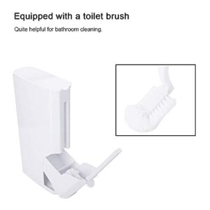 Trash Can 0.8 Gallon, Space Saving Bathroom Slim Garbage Can with a Lid, Modern White Multifunctional ABS Plastic Trash Can with Toilet Brush, Integrated Storage Cleaning Set for Home, Hotel, 9.8 x 3.9 x 17.6 inch