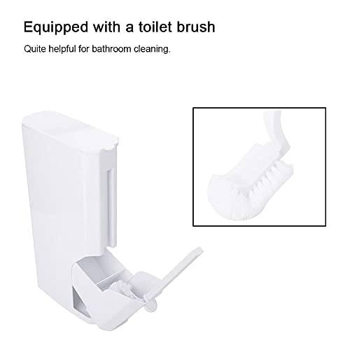 Trash Can 0.8 Gallon, Space Saving Bathroom Slim Garbage Can with a Lid, Modern White Multifunctional ABS Plastic Trash Can with Toilet Brush, Integrated Storage Cleaning Set for Home, Hotel, 9.8 x 3.9 x 17.6 inch