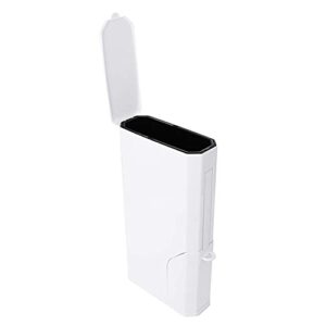 Trash Can 0.8 Gallon, Space Saving Bathroom Slim Garbage Can with a Lid, Modern White Multifunctional ABS Plastic Trash Can with Toilet Brush, Integrated Storage Cleaning Set for Home, Hotel, 9.8 x 3.9 x 17.6 inch