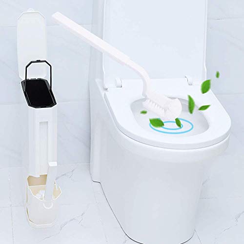 Trash Can 0.8 Gallon, Space Saving Bathroom Slim Garbage Can with a Lid, Modern White Multifunctional ABS Plastic Trash Can with Toilet Brush, Integrated Storage Cleaning Set for Home, Hotel, 9.8 x 3.9 x 17.6 inch