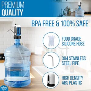 PUDHOMS 5 Gallon Water Dispenser - USB Charging Universal Fit Water Bottle Pump for Drinking Water Portable Automatic Electric Pump for Home Kitchen Office Camping Switch for 2-5 Gallon Jugs