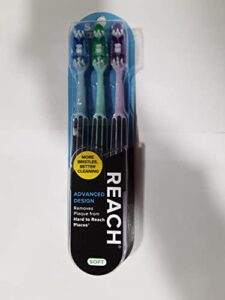 reach advanced design full head soft toothbrush, assorted colors, 3 count (pack of 4) 12 toothbrushes total