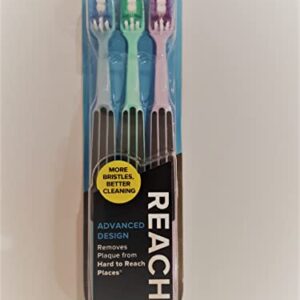 Reach Advanced Design Full Head Soft Toothbrush, Assorted Colors, 3 Count (Pack of 4) 12 Toothbrushes total