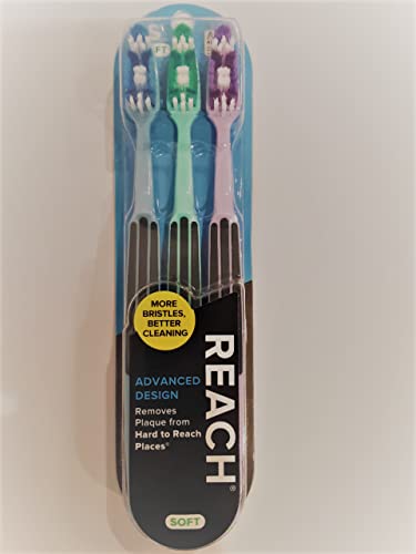 Reach Advanced Design Full Head Soft Toothbrush, Assorted Colors, 3 Count (Pack of 4) 12 Toothbrushes total